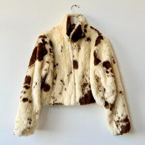 ZARA Faux Fur Cow Print Cropped Jacket – Size L – NWT